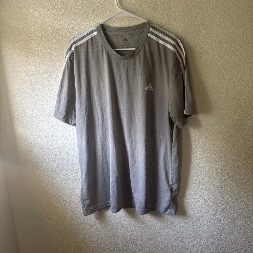 Adidas T-Shirt Mens Size XL Gray 3-Stripe Short Sleeve - Picture 1 of 16